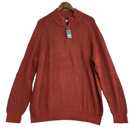 NEW Lands' End Drifter Men's XL Rust Red Cotton Sweater Ribbed Knit Pullover - Picture 1 of 12